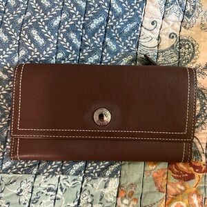 Coach Brown Leather Wallet with Silver Accent